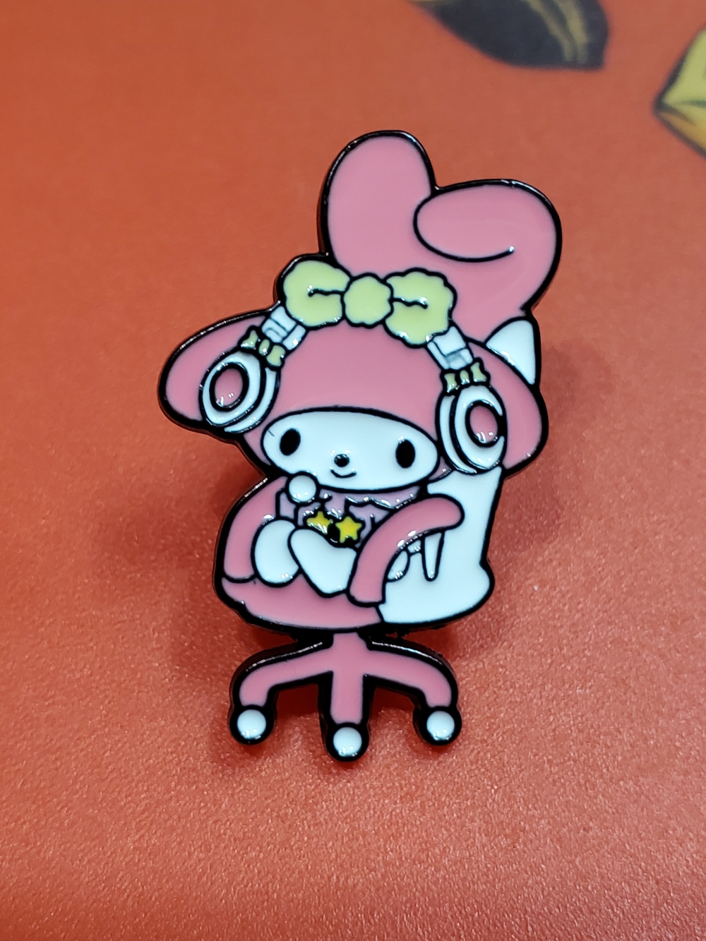 Sanrio My Melody Pink and White Enamel Brooch with Yellow Bow